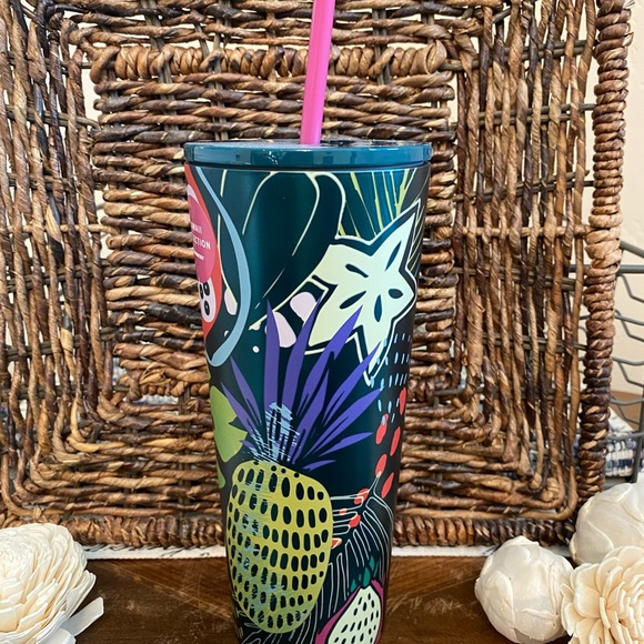 COLLECTION-Starbucks Hawaii Collection Palm Leaf Tropical Fruit Tumbler 24 Oz - Picture 3 of 5